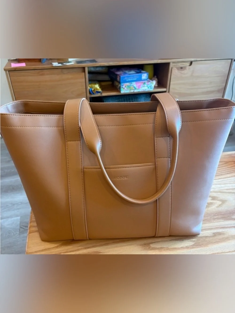 Monos Vegan Leather Metro Tote in Saddle Tan